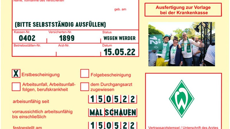 Eine nachgemachte Krankmeldung mit dem Werder-Logo