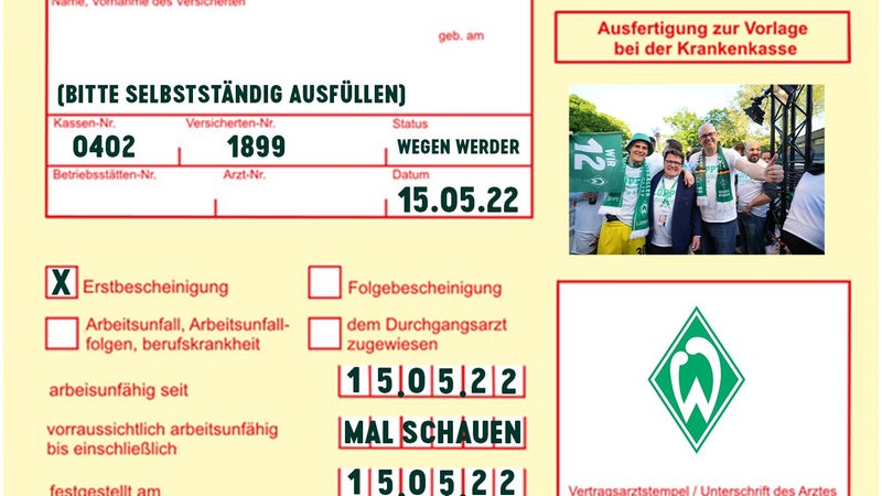 Eine nachgemachte Krankmeldung mit dem Werder-Logo