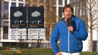 Die Wetterdaten neben Moderator Andree Pfitzner.