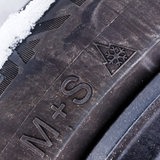 Ein Alpine-Logo, drei Berggipfel mit einer Schneeflocke, sind auf einem Reifen zu sehen.