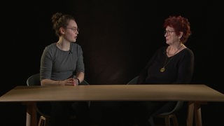 Zwei Personen sitzen sich an einem Tisch gegenüber