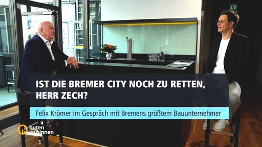 Kurt Zech im Gespräch mit Felix Krömer, darüber der Text "Ist die Bremer City noch zu retten, Herr Zech?".