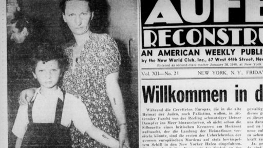 Die Jüdin Rega Rosenberg mit Tochter in einem alten Zeitungsartikel.