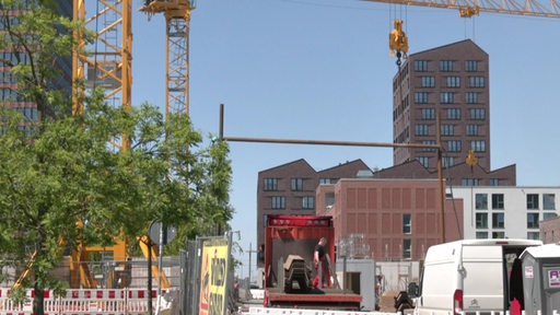 Eine große Baustelle einer neuen Wohnlandschaft in Bremen. 