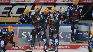 Eishockey-Spieler der Fischtown Pinguins stehen enttäuscht an der Bande nach der Niederlage im Finale um die Meisterschaft gegen die Eisbären Berlin.