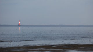 Ein Leuchtturm im Wattenmeer.